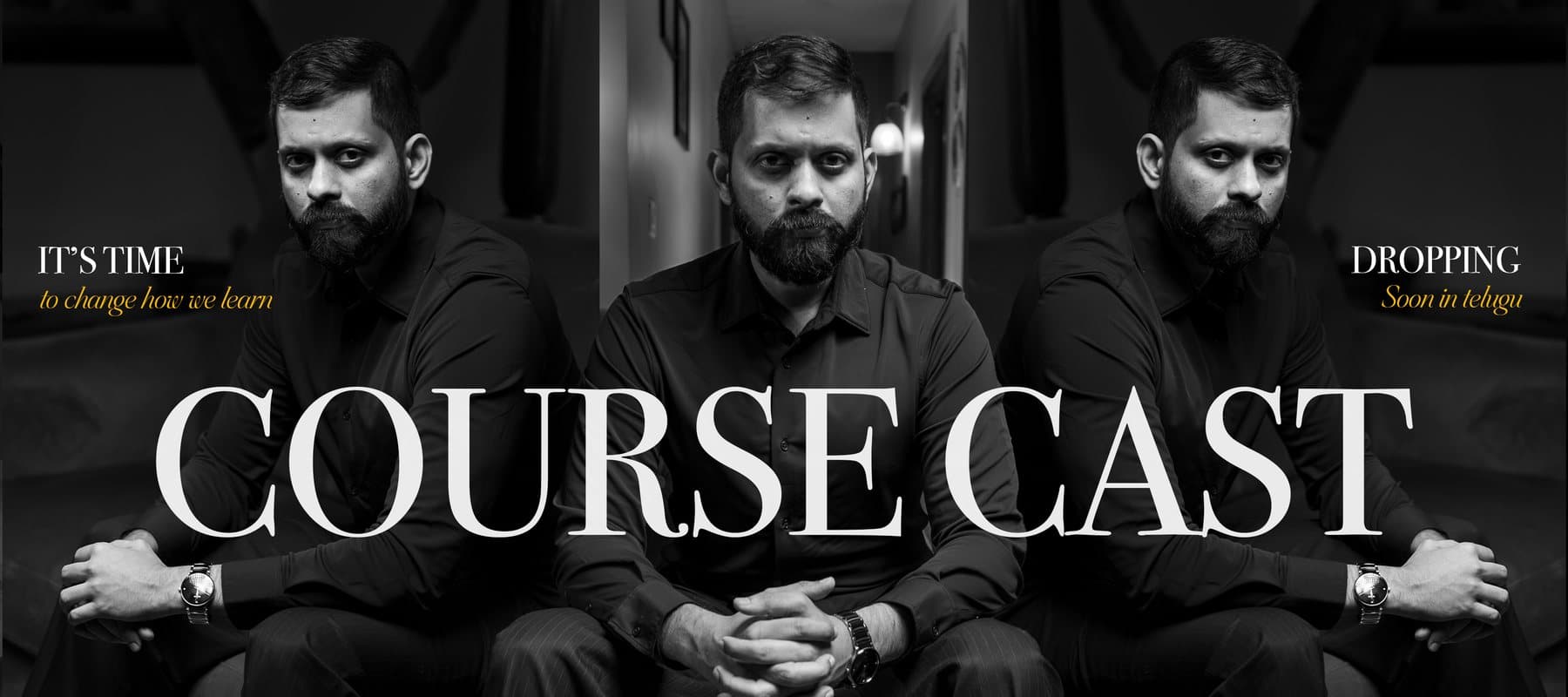 Coursecast — three panels with the word COURSECAST reading across them.